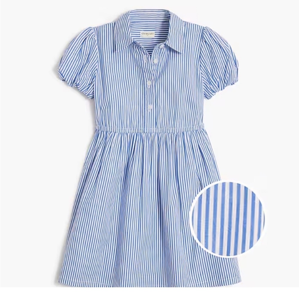Girls J. Crew Crewcuts Striped Bubble Sleeve Shirt Dress, Blue/White | Sz 8
